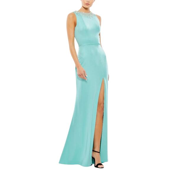 Mac Duggal Dresses & Skirts - Mac Duggal 26516 Blue Evening Gown Crystal Beaded Neckline Column Dress Size 16